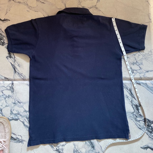 Mens BURBERRY Upscale Polo🐴Navy/ Nova Check Details & sleeve LOGO🔥20.5”p-p-MED - Picture 8 of 16